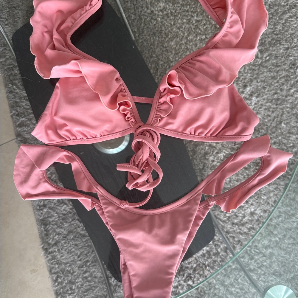 180$ Beach Bunny blush pink ruffle Bikini top tango bottom M S